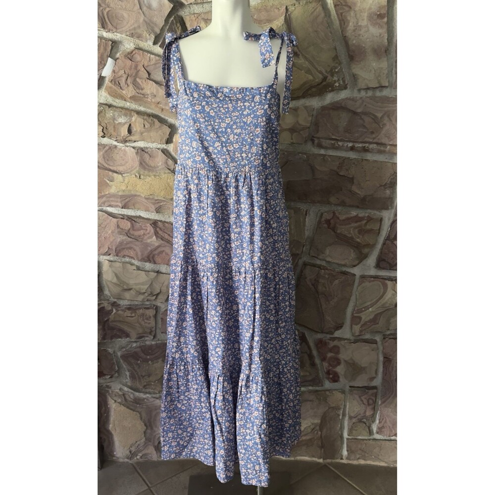 Madewell Tie Tiered Floral Midi Maxi Dress XL Full blue floral cottagecore